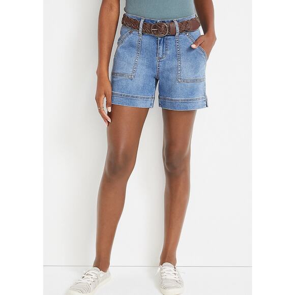 Maurices M Jeans Mid-Rise 5” Belted Shorts – Size 14, Sandblasted Wash NWT - Picture 1 of 10